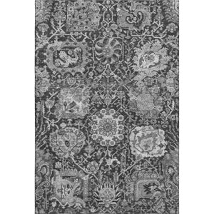 HomeRoots 8' Elegant Gray Silver Charcoal Damask Washable Area Rug – Stain Resistant, UV Protected, Stylish! 692974