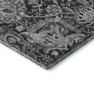 HomeRoots 8' Elegant Gray Silver Charcoal Damask Washable Area Rug – Stain Resistant, UV Protected, Stylish! 692974