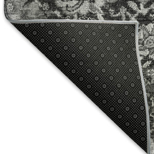 HomeRoots 9' X 12' Gray Silver Charcoal Damask Area Rug - Stain Resistant, UV Protected, Family-Friendly Design 692975