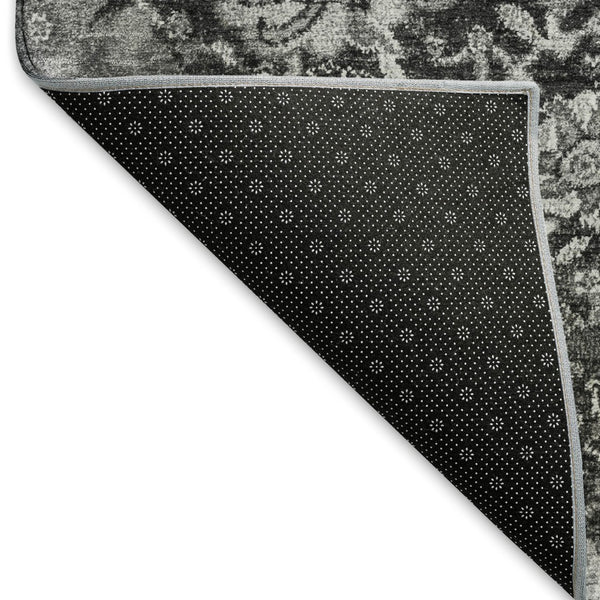 HomeRoots 9' X 12' Gray Silver Charcoal Damask Area Rug - Stain Resistant, UV Protected, Family-Friendly Design 692975