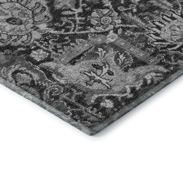 HomeRoots 9' X 12' Gray Silver Charcoal Damask Area Rug - Stain Resistant, UV Protected, Family-Friendly Design 692975