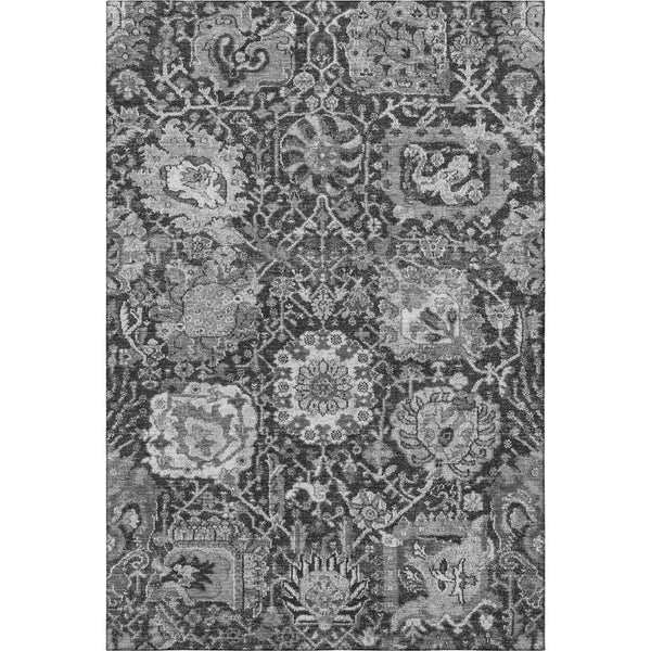 HomeRoots 9' X 12' Gray Silver Charcoal Damask Area Rug - Stain Resistant, UV Protected, Family-Friendly Design 692975