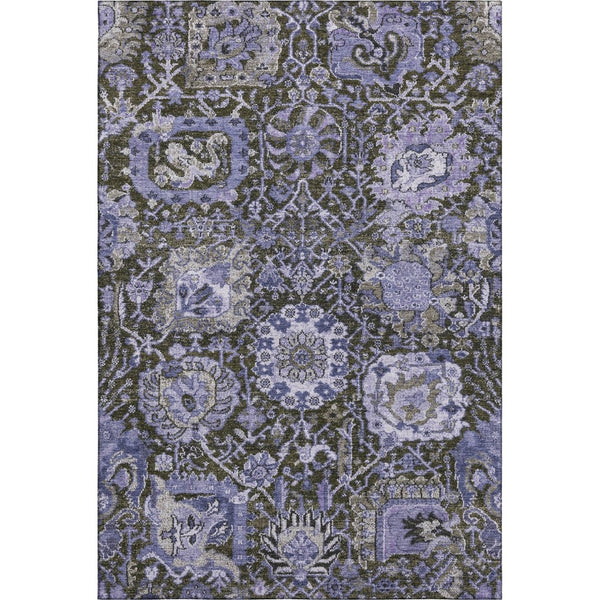 HomeRoots 5' Elegant Purple Gray Silver Damask Area Rug - Washable, Stain-Resistant, UV Protected & Durable 692978