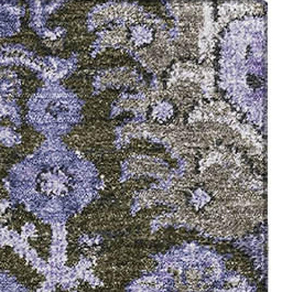 HomeRoots 5' Elegant Purple Gray Silver Damask Area Rug - Washable, Stain-Resistant, UV Protected & Durable 692978