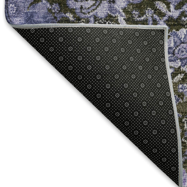 HomeRoots 8' X 8' Stylish Purple Gray Silver Damask Washable Round Rug - UV Protected & Stain Resistant Comfort 692979