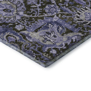 HomeRoots 8' X 8' Stylish Purple Gray Silver Damask Washable Round Rug - UV Protected & Stain Resistant Comfort 692979