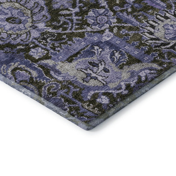 HomeRoots 8' X 8' Stylish Purple Gray Silver Damask Washable Round Rug - UV Protected & Stain Resistant Comfort 692979