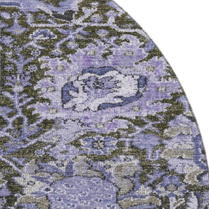 HomeRoots 8' X 8' Stylish Purple Gray Silver Damask Washable Round Rug - UV Protected & Stain Resistant Comfort 692979