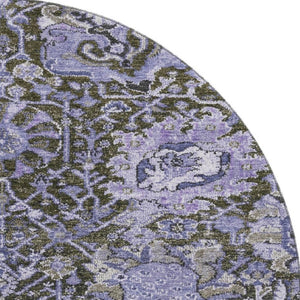 HomeRoots 8' X 8' Stylish Purple Gray Silver Damask Washable Round Rug - UV Protected & Stain Resistant Comfort 692979