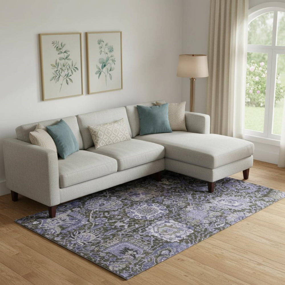 HomeRoots 9' Stylish Purple Gray Silver Damask Area Rug – Washable, UV Protected, Ideal for High-Traffic Spaces 692981