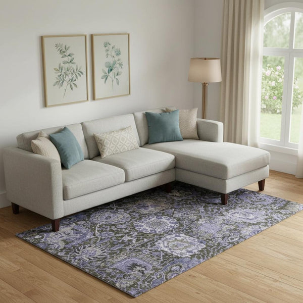HomeRoots 9' Stylish Purple Gray Silver Damask Area Rug – Washable, UV Protected, Ideal for High-Traffic Spaces 692981