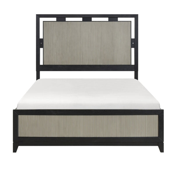 English Elm Contemporary King Platform Bed with Led Headboard Reeded Panels and Solid Wood Frame B011S02289