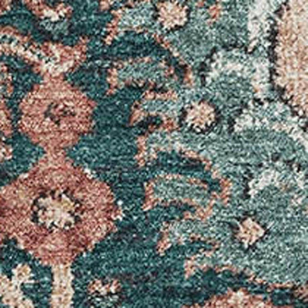 HomeRoots 5' X 8' Salmon Teal Peach Damask Area Rug - Washable, UV Protected, Family-Friendly Design! 692984
