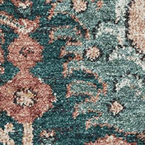 HomeRoots 8' Stylish Salmon, Teal & Peach Damask Washable Area Rug with UV Protection for Family Spaces 692986