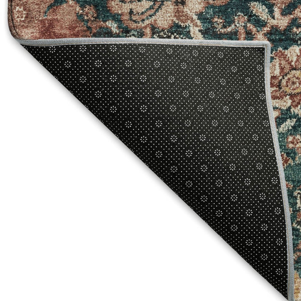 HomeRoots 9' X 12' Salmon Teal Peach Damask Area Rug - Durable, Washable, UV Protected for Family Spaces 692987