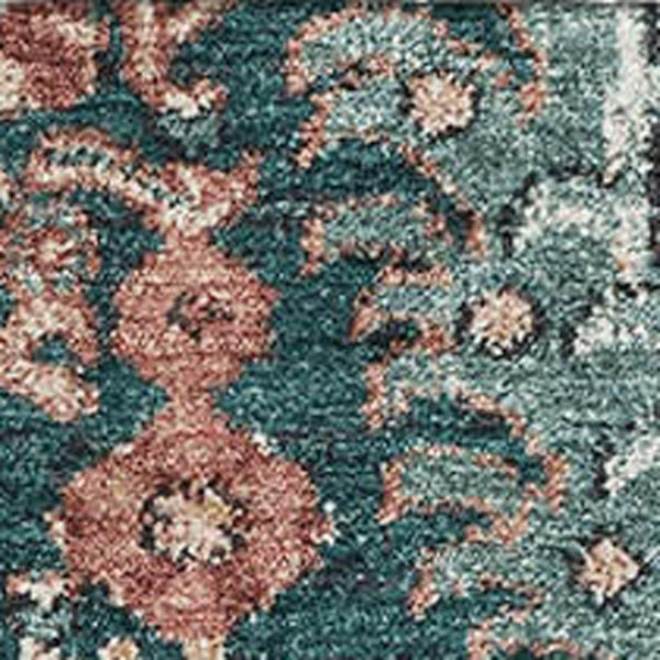 HomeRoots 9' X 12' Salmon Teal Peach Damask Area Rug - Durable, Washable, UV Protected for Family Spaces 692987