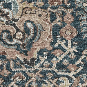 HomeRoots 5' X 8' Washable Area Rug in Taupe, Teal & Brown - UV Protected, Durable Floral Design for Homes 692990