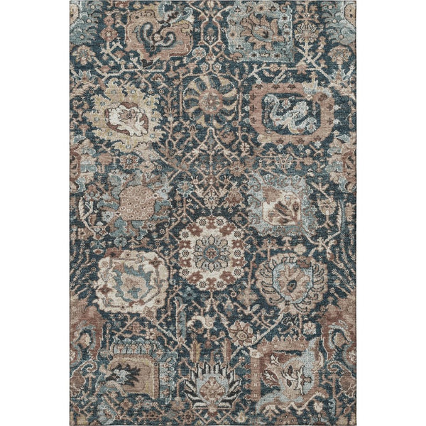 HomeRoots 5' X 8' Washable Area Rug in Taupe, Teal & Brown - UV Protected, Durable Floral Design for Homes 692990