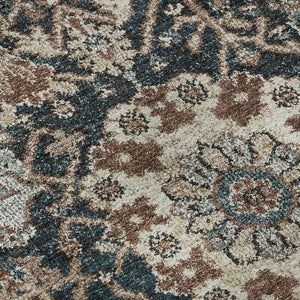 HomeRoots 8' Round Floral Rug in Taupe, Teal & Brown - Washable, Stain Resistant with UV Protection for Durability 692991