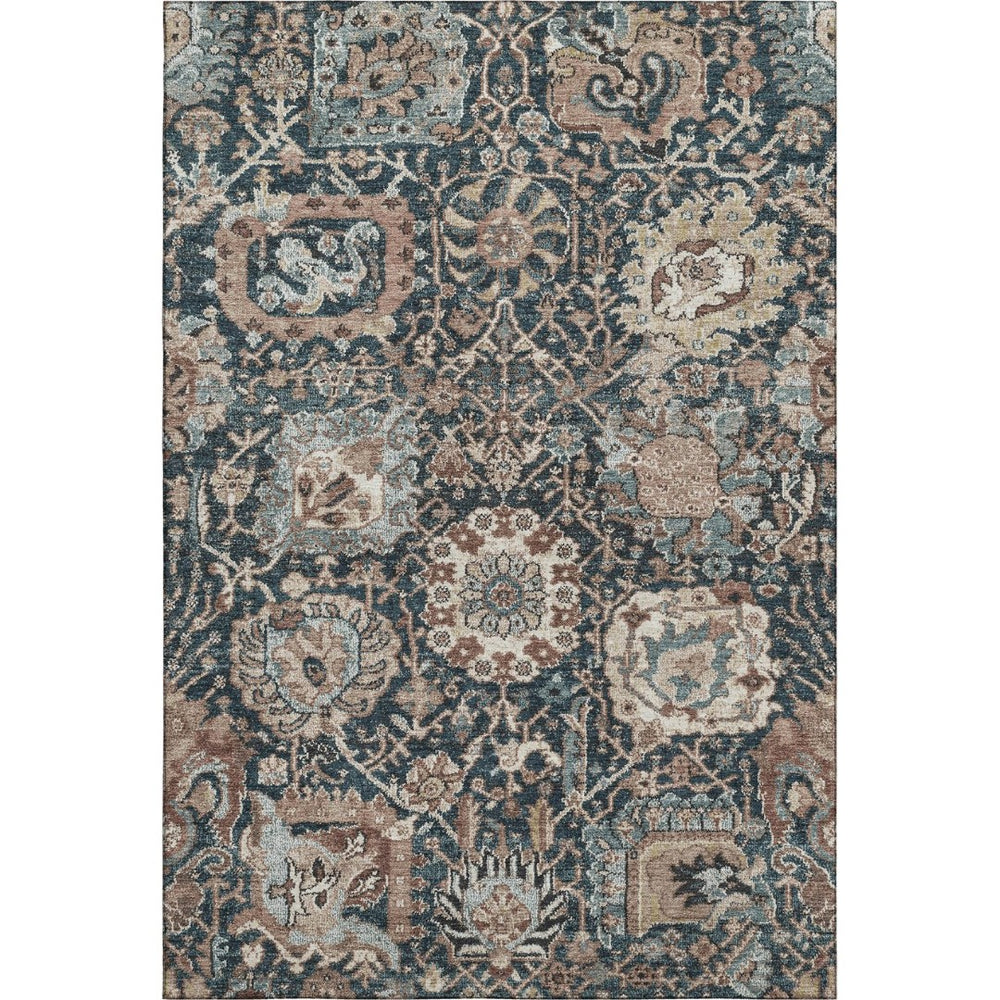 HomeRoots 9' X 12' Elegant Floral Area Rug in Taupe, Teal & Brown - Washable, UV Protected, Durable Design 692993
