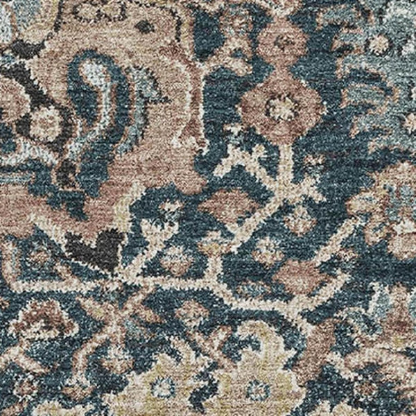 HomeRoots 9' X 12' Elegant Floral Area Rug in Taupe, Teal & Brown - Washable, UV Protected, Durable Design 692993