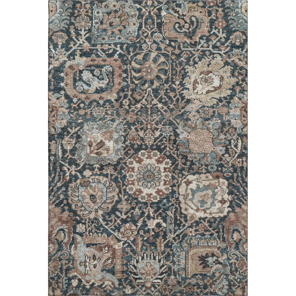 HomeRoots 10' X 14' Floral Area Rug in Taupe, Teal & Brown - Washable, UV-Protected, Stain-Resistant Design 692994