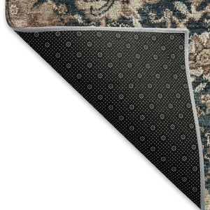 HomeRoots 10' X 14' Floral Area Rug in Taupe, Teal & Brown - Washable, UV-Protected, Stain-Resistant Design 692994