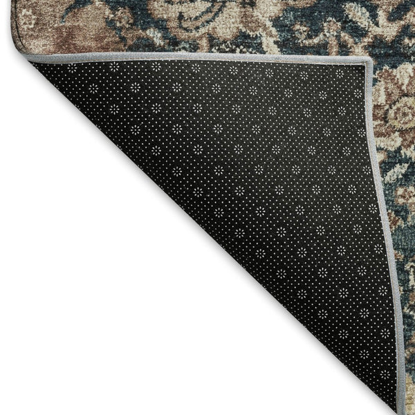 HomeRoots 10' X 14' Floral Area Rug in Taupe, Teal & Brown - Washable, UV-Protected, Stain-Resistant Design 692994