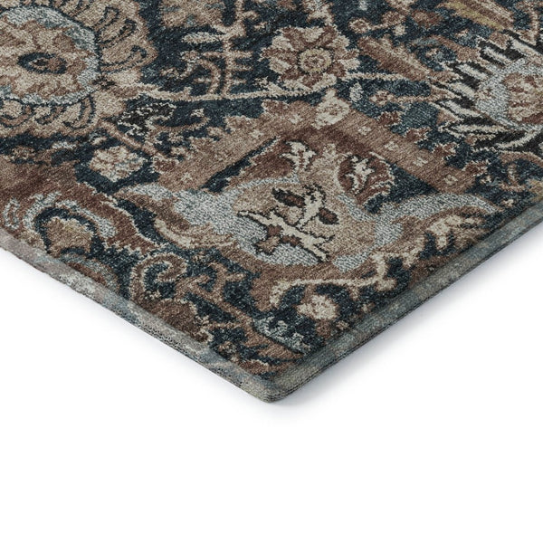 HomeRoots 10' X 14' Floral Area Rug in Taupe, Teal & Brown - Washable, UV-Protected, Stain-Resistant Design 692994