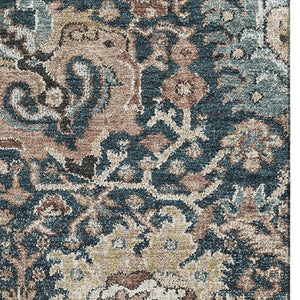 HomeRoots 10' X 14' Floral Area Rug in Taupe, Teal & Brown - Washable, UV-Protected, Stain-Resistant Design 692994