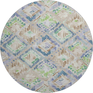 HomeRoots 8' X 8' Stylish Geometric Round Rug in Beige, Green & Blue – Washable, UV Protected & Non-Slip! 692997