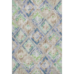 HomeRoots 8' Washable Beige Green and Blue Geometric Area Rug with UV Protection - Durable & Stylish Design! 692998