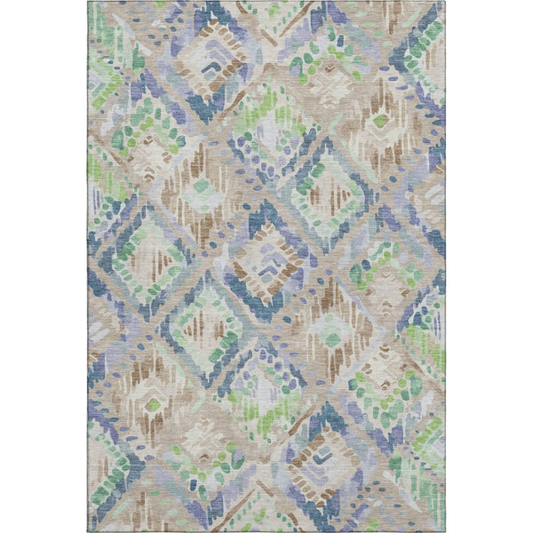 HomeRoots 8' Washable Beige Green and Blue Geometric Area Rug with UV Protection - Durable & Stylish Design! 692998