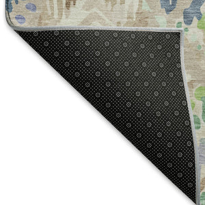 HomeRoots 8' Washable Beige Green and Blue Geometric Area Rug with UV Protection - Durable & Stylish Design! 692998