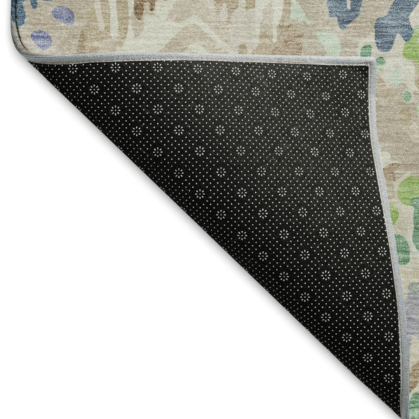 HomeRoots 8' Washable Beige Green and Blue Geometric Area Rug with UV Protection - Durable & Stylish Design! 692998