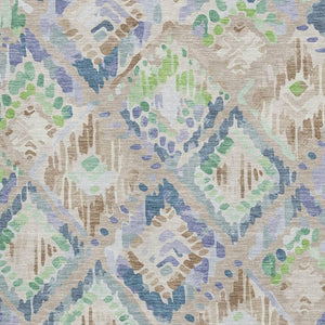HomeRoots 8' Washable Beige Green and Blue Geometric Area Rug with UV Protection - Durable & Stylish Design! 692998