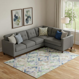 HomeRoots 9' X 12' Geometric Area Rug in Beige, Green & Blue - Washable, UV-Protected, Modern Design for Any Room 692999
