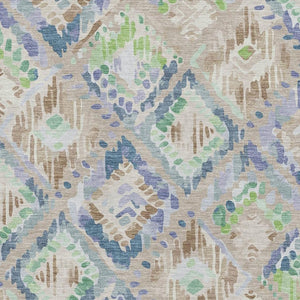 HomeRoots 9' X 12' Geometric Area Rug in Beige, Green & Blue - Washable, UV-Protected, Modern Design for Any Room 692999