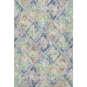 HomeRoots 9' X 12' Geometric Area Rug in Beige, Green & Blue - Washable, UV-Protected, Modern Design for Any Room 692999