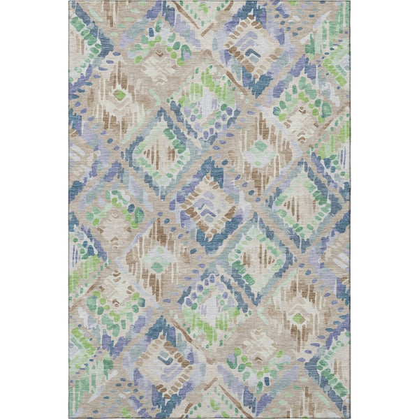 HomeRoots 9' X 12' Geometric Area Rug in Beige, Green & Blue - Washable, UV-Protected, Modern Design for Any Room 692999
