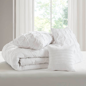 JLA Home Comfort Spaces - Diamond Ruched Ogee Comforter Set with Crinkle Texture, Breathable All-Season Warmth & OEKO-TEX White AM10-0158