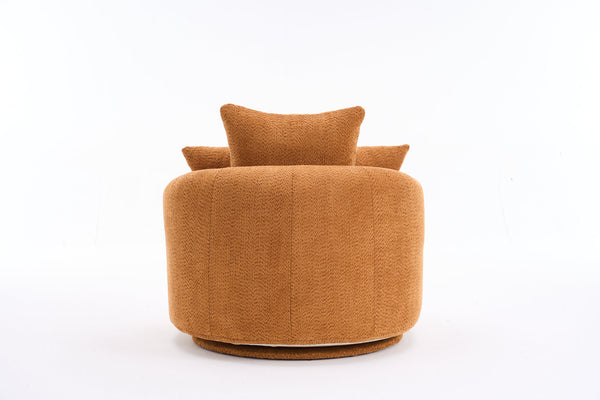 English Elm 360° Swivel Accent Barrel Chair with 3 Removable Pillows, High-Resilience Foam, Ergonomic Curved Back, Orange - Durable Stylish Seat W2231P261424