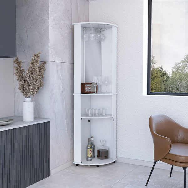 English Elm Chicago 75" H Mirrored Corner Bar Cabinet – Elegant Storage With Glass Doors, Shelves & Stemware Rack B070P210742