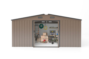 English Elm Campcraft 10x12 Ft Steel Outdoor Storage Shed with Daylight Windows and Weather Resistant Build Brown W1598S00030
