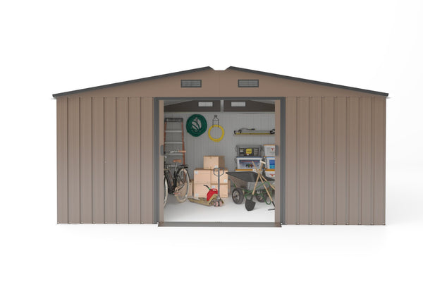 English Elm Campcraft 10x12 Ft Steel Outdoor Storage Shed with Daylight Windows and Weather Resistant Build Brown W1598S00030