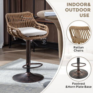 English Elm Modern Swivel Bar Stools Set of 2 Adjustable Counter Height Linen Seats 360° Rotation Vintage Gold W39594819