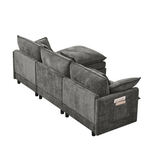 English Elm 101.9-inch Chenille Modular Sofa with Movable Footstool for Living Room Comfort W288S00033