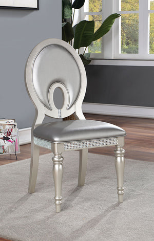 English Elm Formal Silver Dining Chairs Set of 2 — Mirror Tile Accents, Keyhole Cutout Back, Turned Legs, Leatherette Upholstered Cushion B011P309220