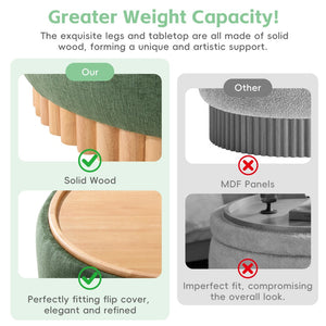 English Elm 29" Round Boucle Storage Ottoman Sculptural Wood Base Reversible Lid Living Room Green N723P405304G