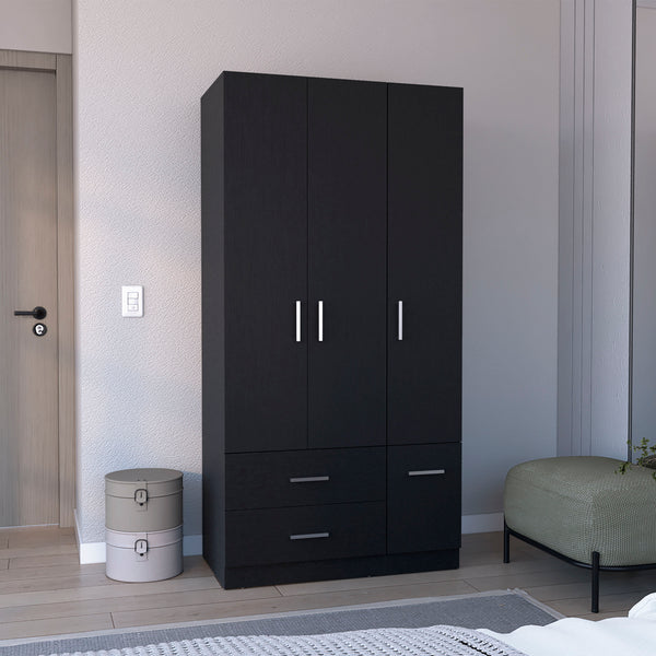 English Elm Armoire Melfa 71" H with 2 doors, 3 drawers and hanging rod for organized, elegant bedroom storage Black 41 L x 23 W x 6 H B097S00124